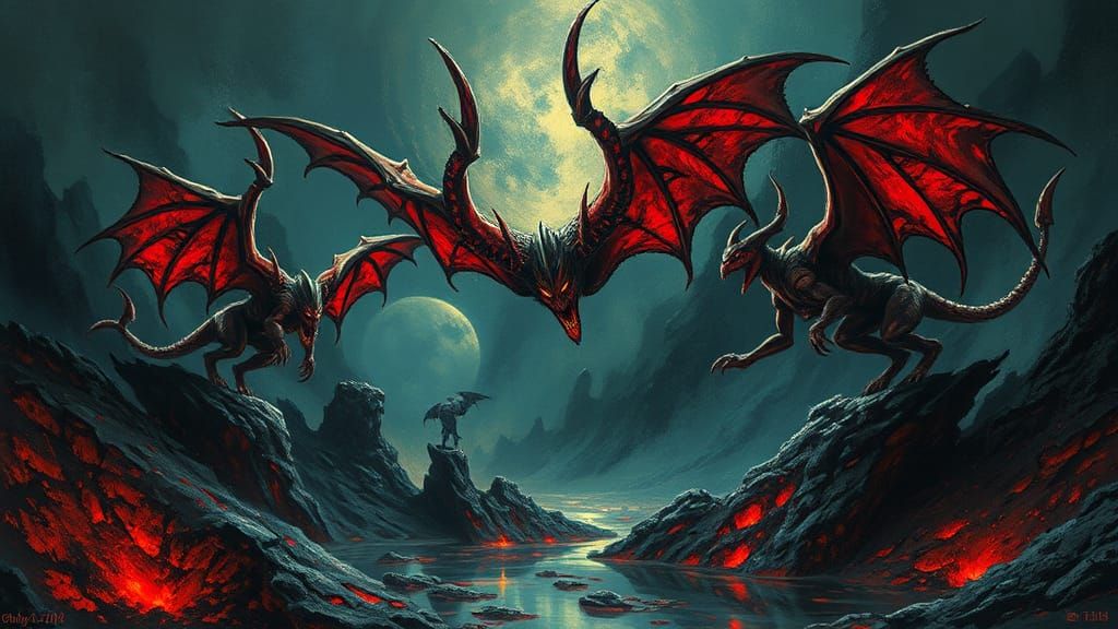 Demons Tormenting Lost Souls in Hell: Encaustic Art