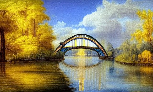 Sunbeam Bridge Connects Trees in Renaissance Steampunk