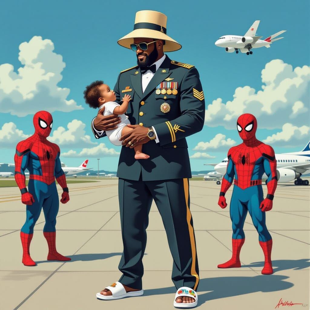 LeBron James as Military General Tossing Baby