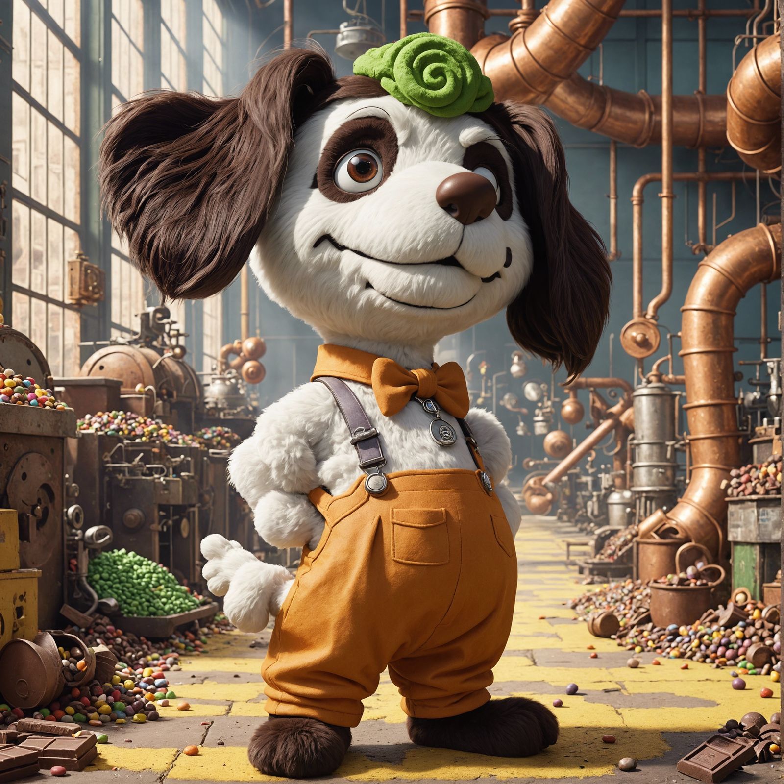 Cute 3D Dog in Chocolate Factory Outfit