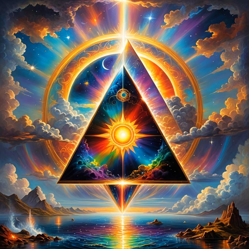 Rainbow Shimmer Spell Circle with Crystal Pyramid