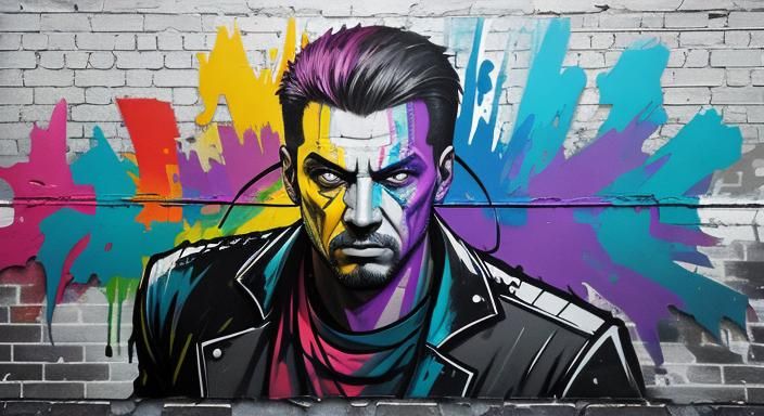 Colorful Abstract Street Art Mural in Hyperrealistic Style