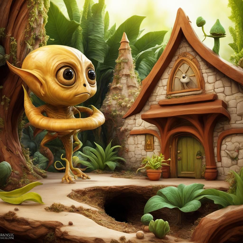 Cute Alien Plant Wizard in Maximalist Style