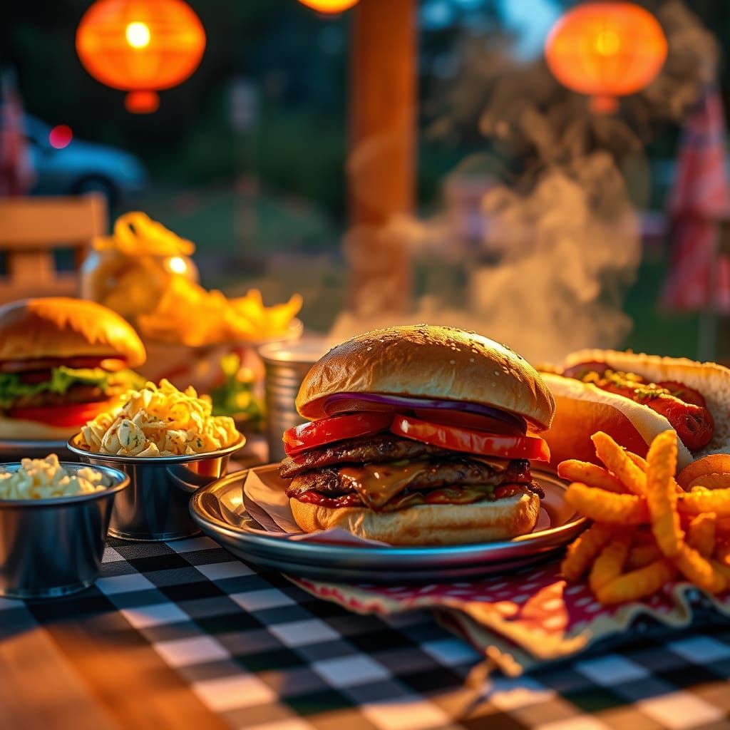 Hyperdetailed BBQ Picnic Food Spread