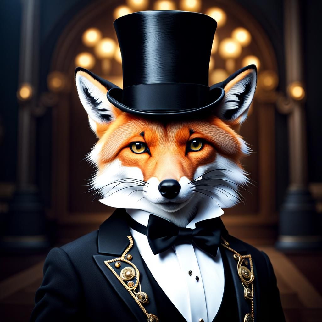 Aristocratic Fox in Tuxedo: Detailed Portrait