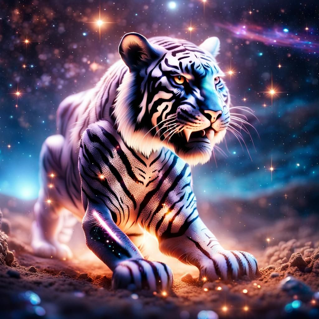 Cosmic Crystal Tiger Hunting in Ethereal Universe
