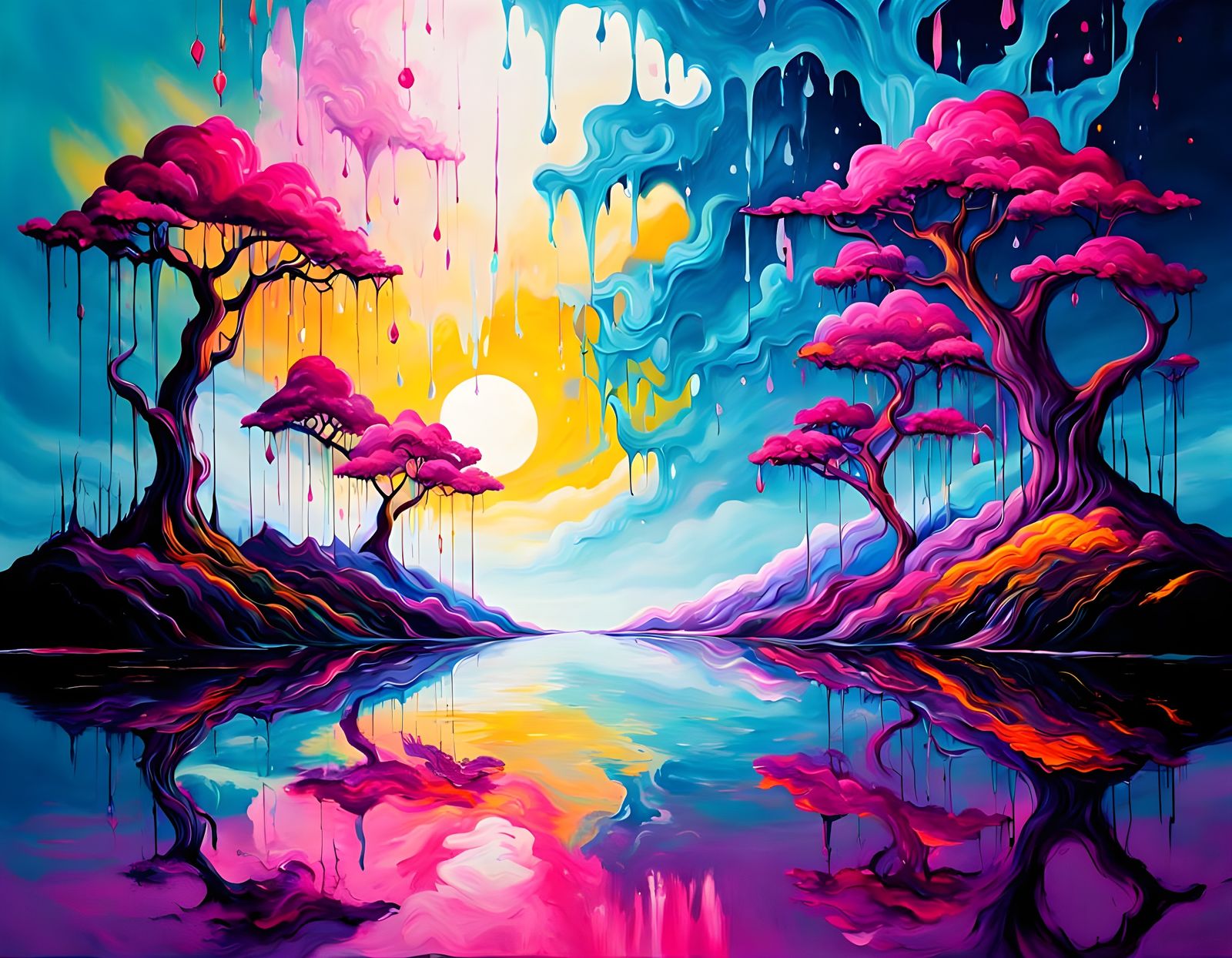 Ethereal Fantasy Landscape Emerges from Dripping Paint