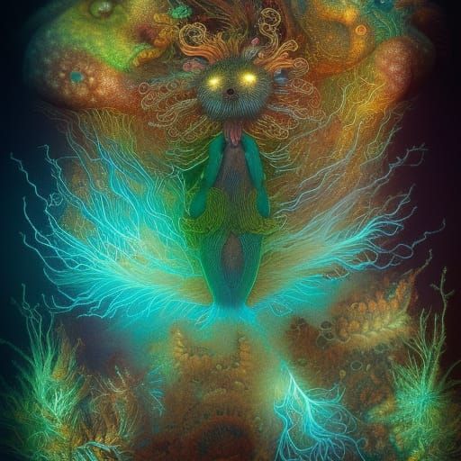 Bioluminescent Micro-Animals in Holographic Style