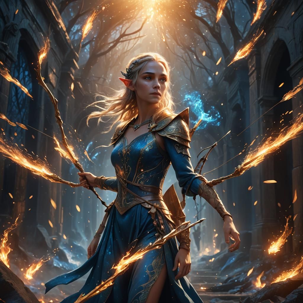 Elf Emerges from Blue Fire: Fantasy Concept Art