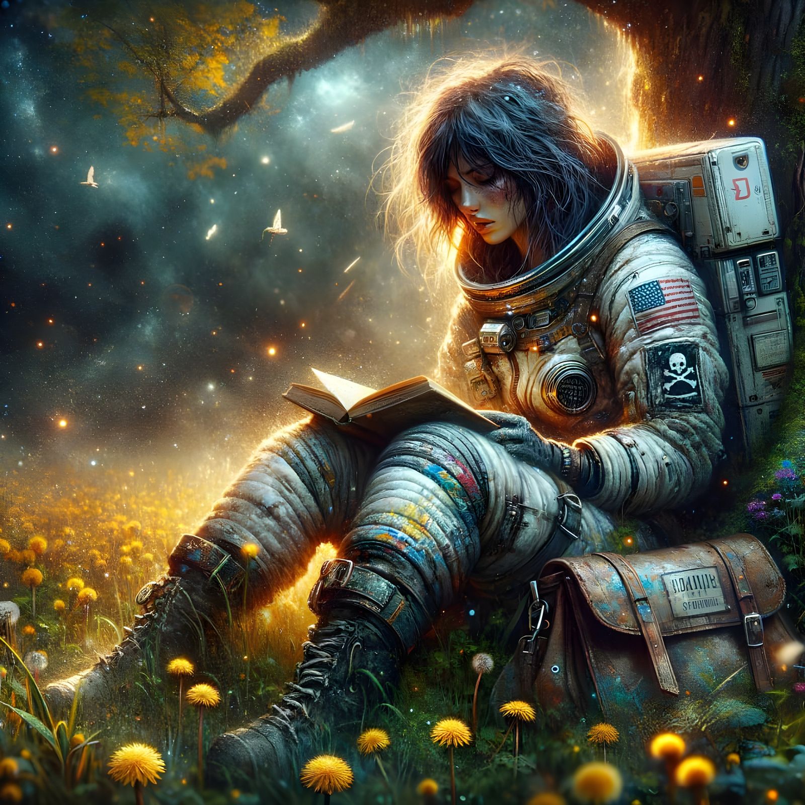 Cosmonaut's Surreal Watercolor Moment in a Golden Meadow