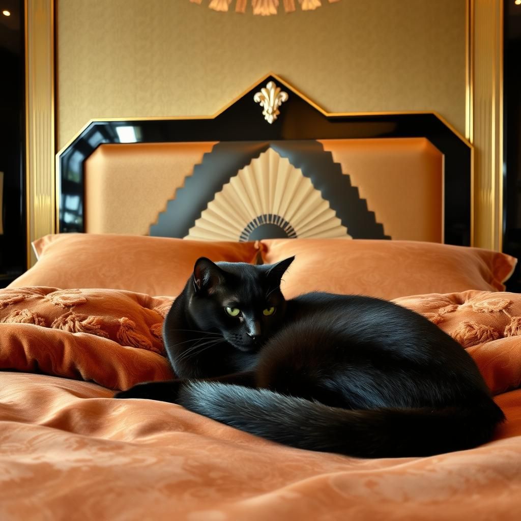 Art Deco Bedroom with Cat in 1930s Style