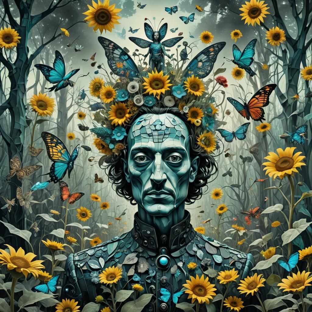 Android Hybrid in Surrealist Whimsical Forest