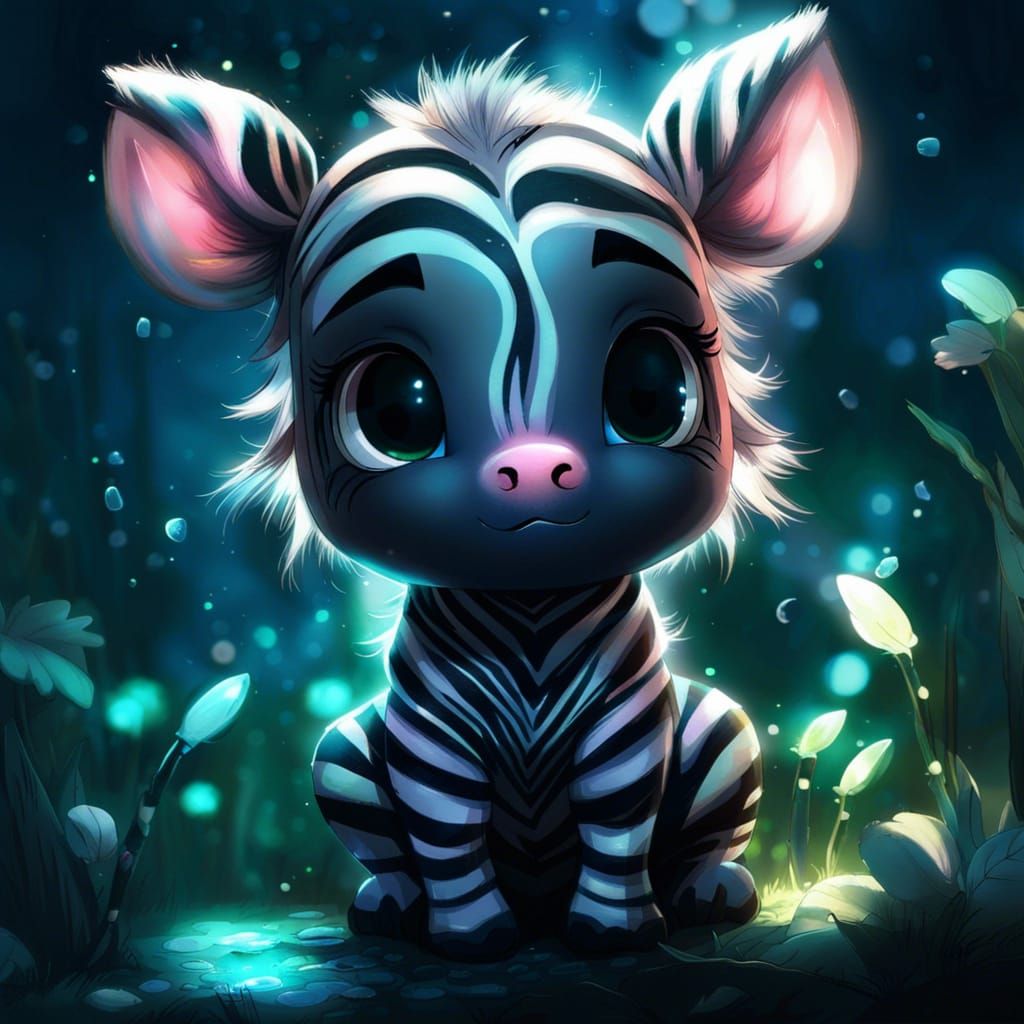 Bioluminescent Zebra in Enchanted Garden