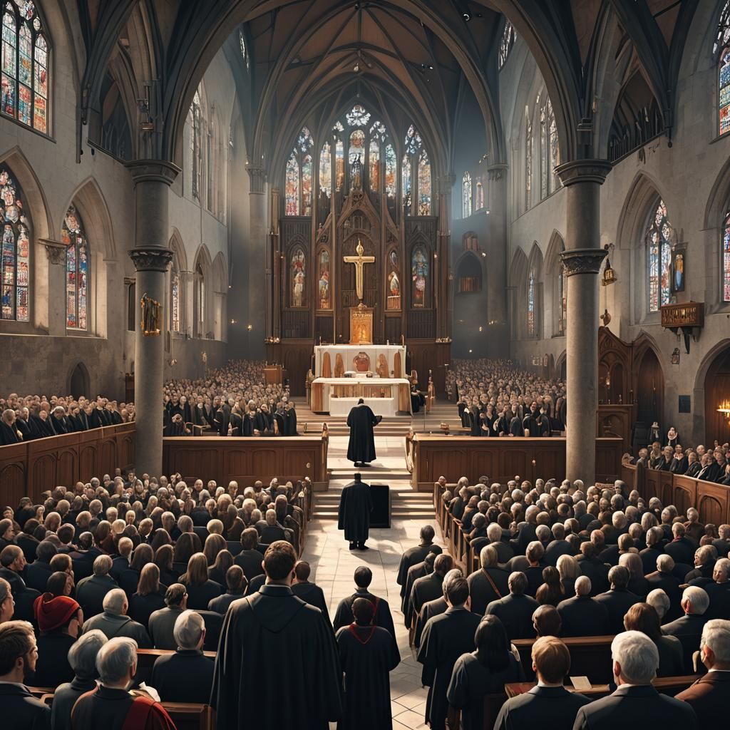 Modern Lutheran Church Service in Detailed Digital Art