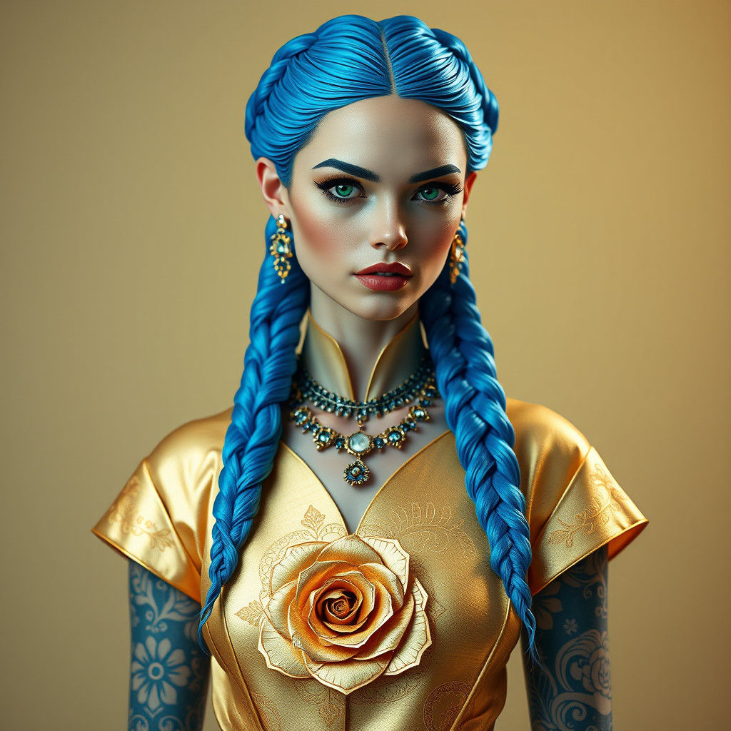 Origami Woman with Electric Blue Hair