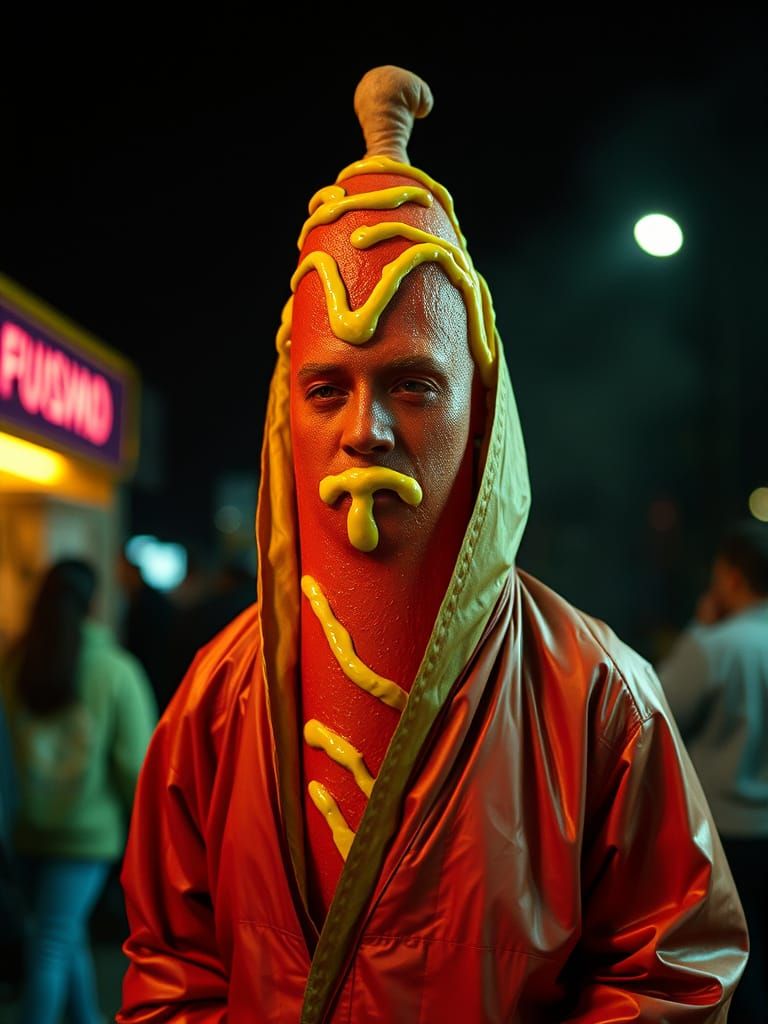 Vibrant Corn Dog Man in Cinematic Mustard Masterpiece