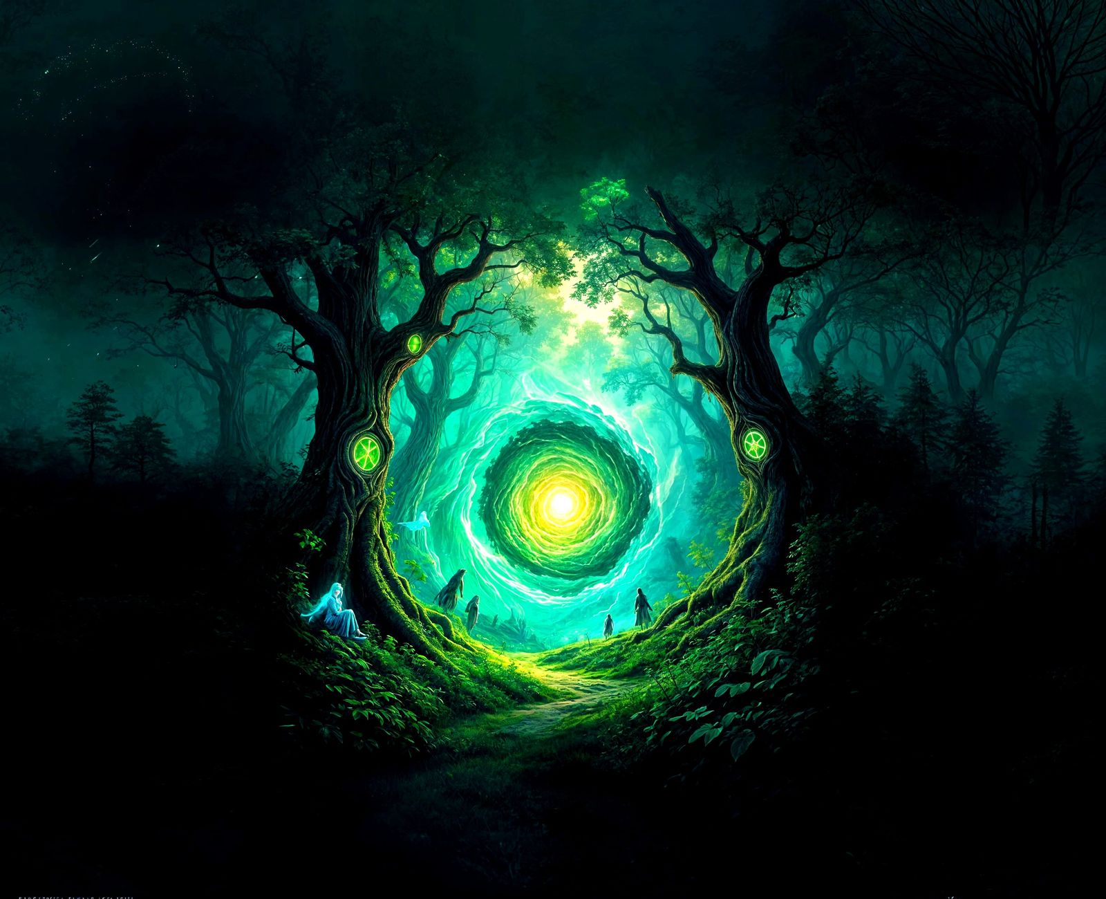 Emerald Energy Vortex in Enchanted Forest