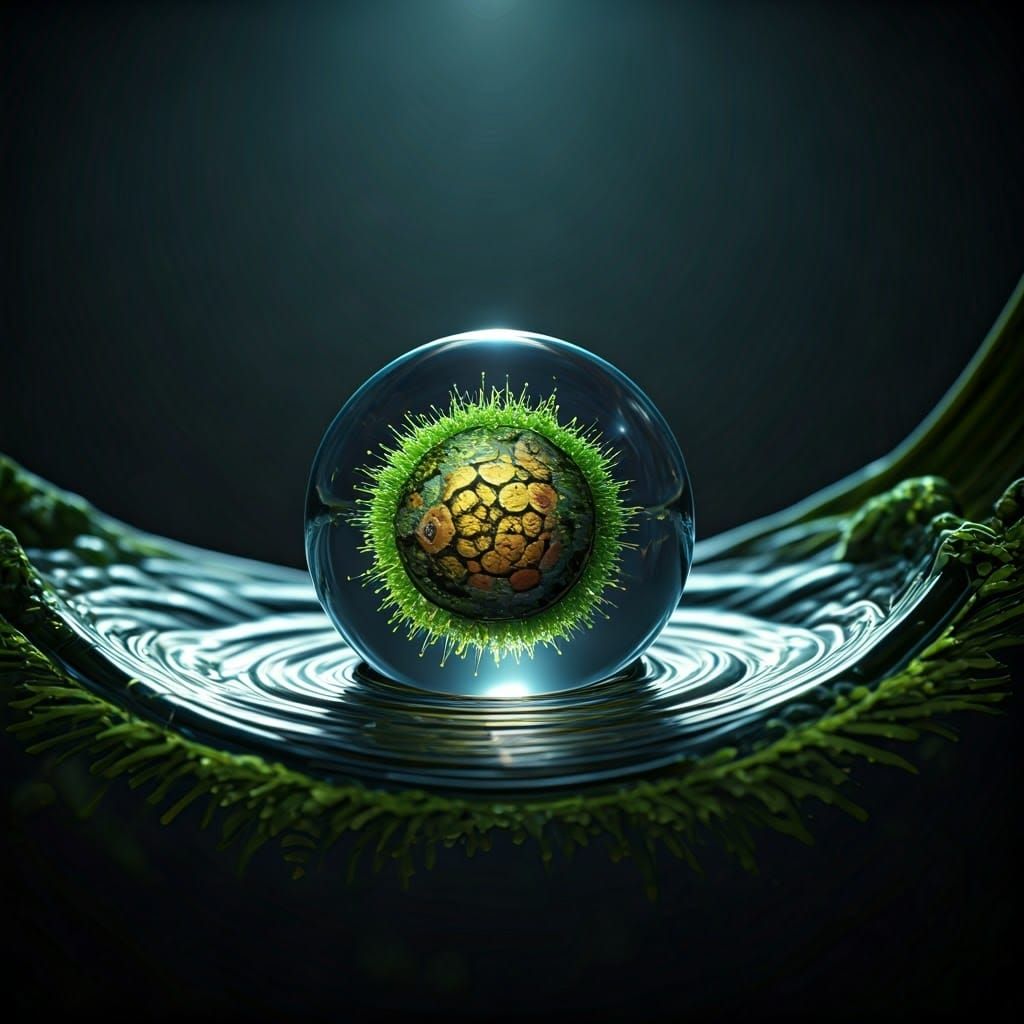 Ecosystem Inside Water Droplet: Hyperrealistic Image