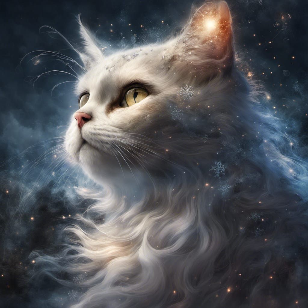 Cat in Moonlight Snowfall: Hyperrealistic Winter Scene