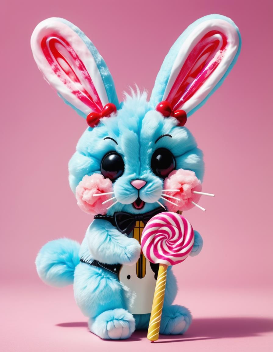 Candy Rabbit Playing Lollipop Guitar