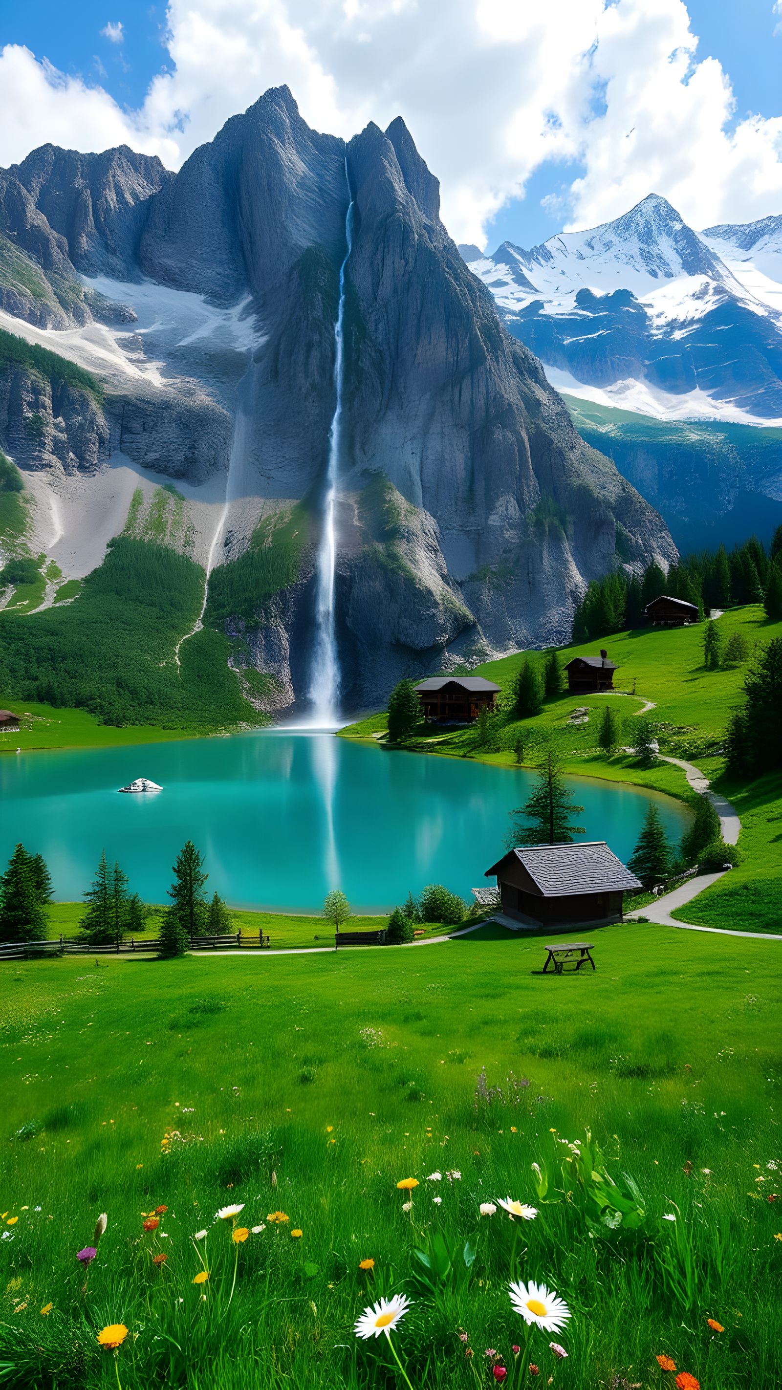Ethereal Alpine Waterfall Landscape