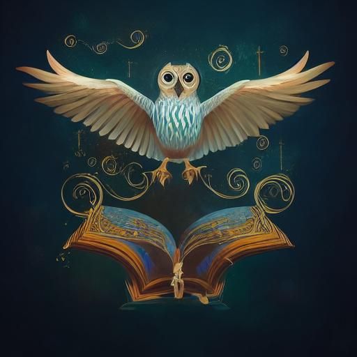 Whimsical Fantasy Book with Owl Digital Art