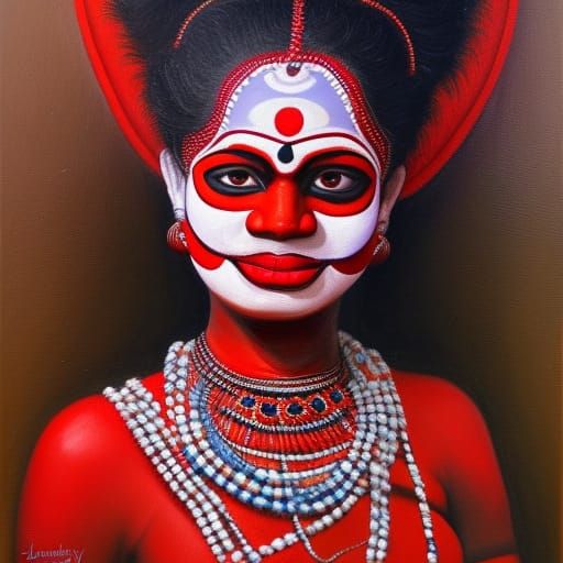 Ornate Theyyam Dancer in Oil Painting Style