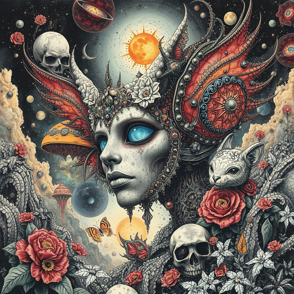 Vibrant Maximalist Universe with Psychedelic Ink and Intrica...