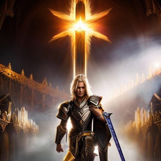 Paladin Worships in Chapel: Hyperrealistic Digital Art