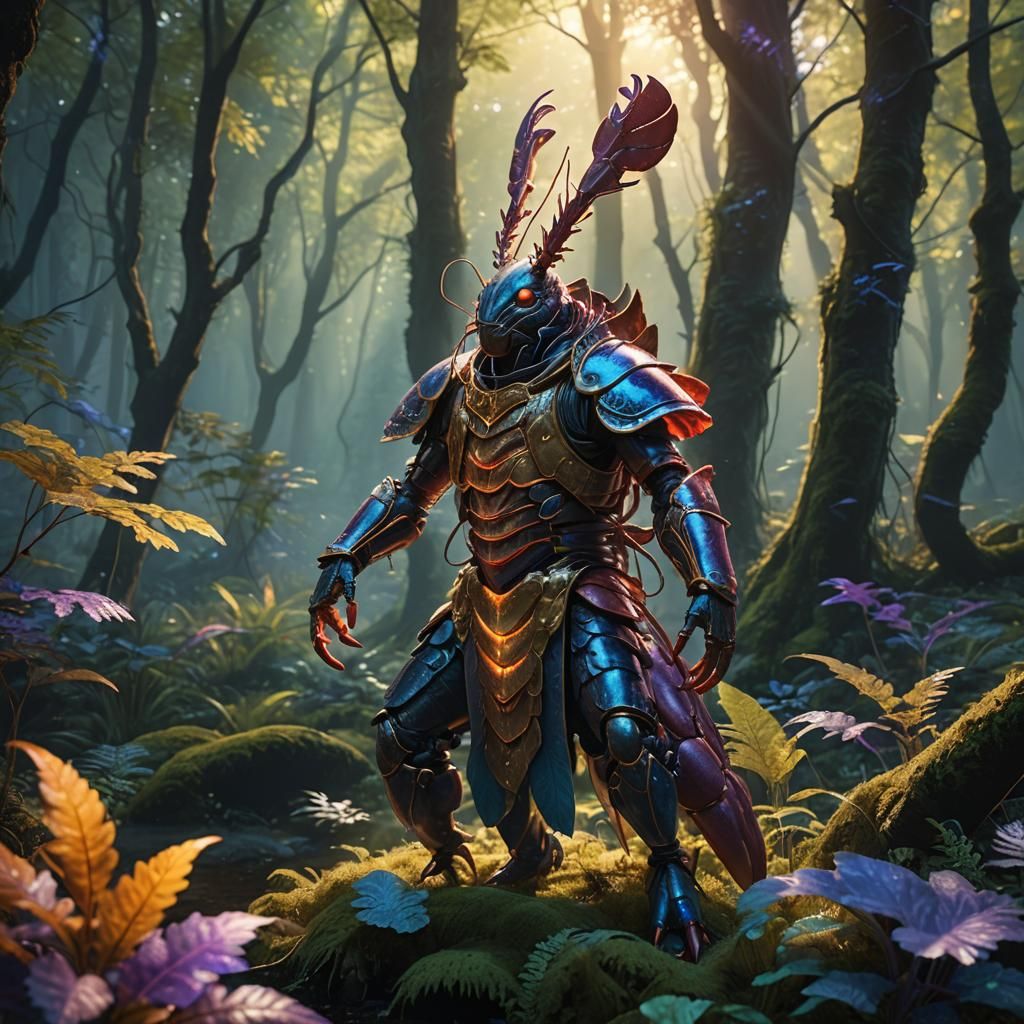 Lobster Monk in Mystical Forest: Fantasy Concept Art