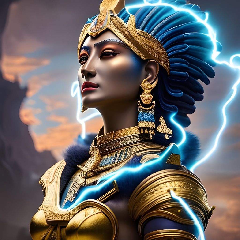 Pharaoh Goddess Portrait with Blue Smoke and Golden Light