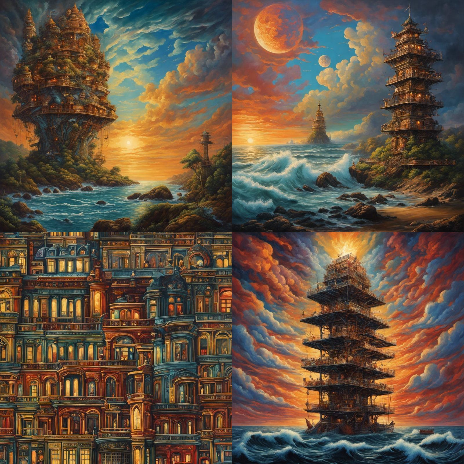 Cellular Tower Waves: Trompe L'oeil Oil and Acrylic Painting