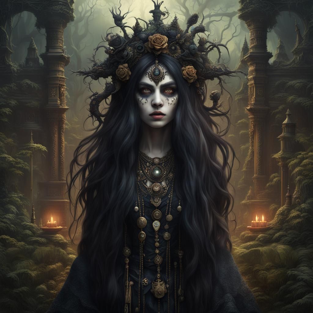 Steampunk Voodoo Priestess in Spooky Temple