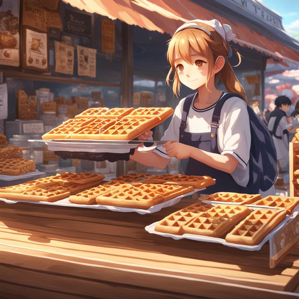 Anime Girl Selling Waffles in 3D Style