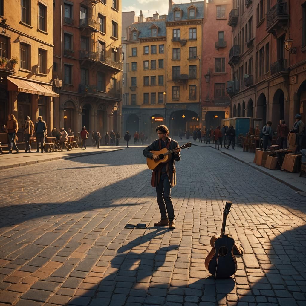 Lone Traveler in Fantastical Cityscape