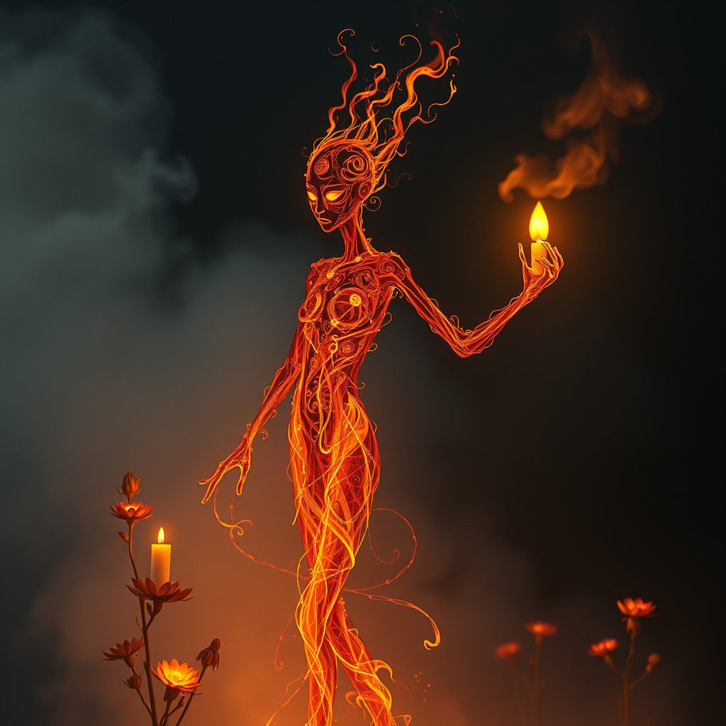 Luminescent Fire Being in Mystical Digital Art Style
