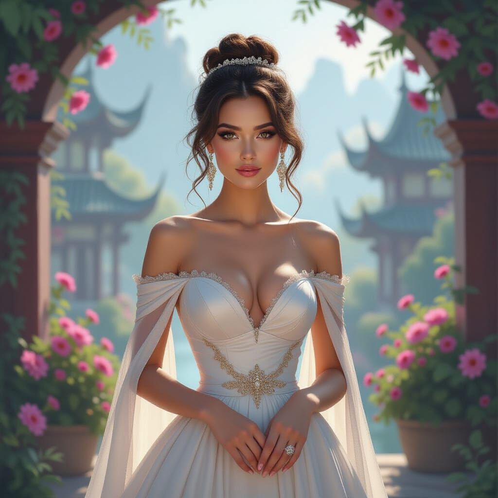 Beautiful Woman in Vibrant Whimsical Landscape