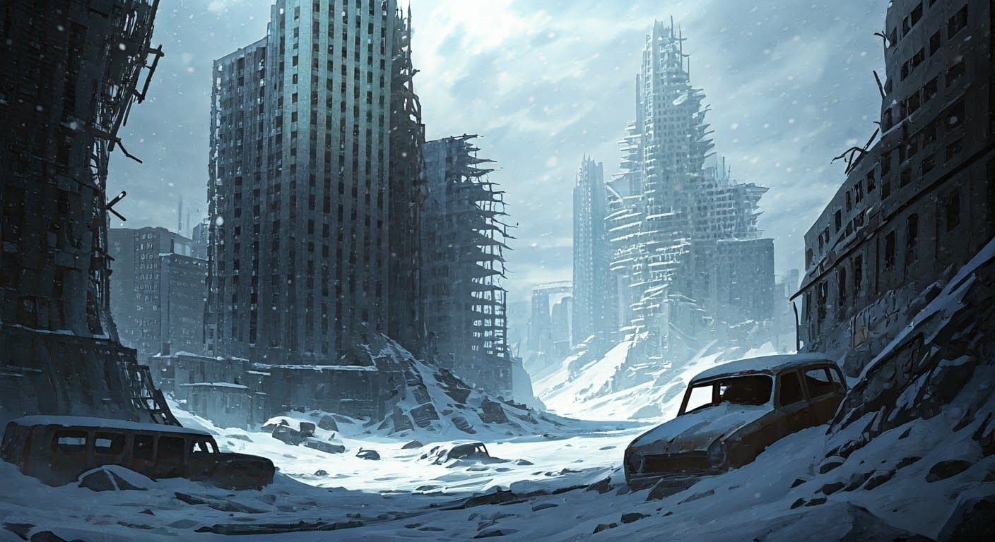 Futuristic City Frozen in Eternal Winter, a Haunting Monumen...