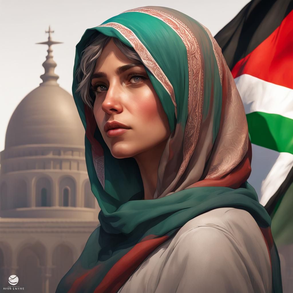 Detailed Portrait for Palestine in Art Nouveau Style