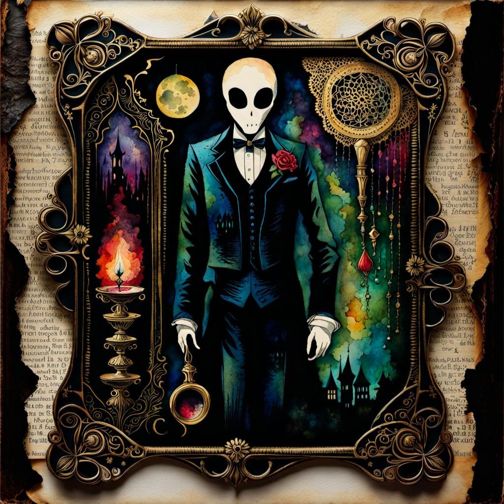 Macabre Slenderman in Vintage Watercolor Style