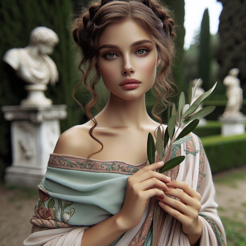 Roman Woman in Traditional Dress with Olive Branch
