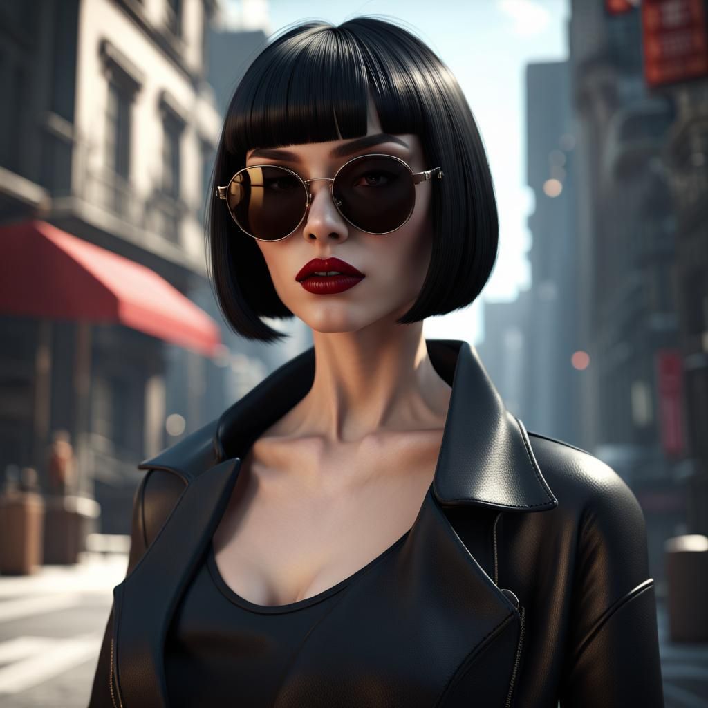 Beautiful Woman with Bob and Sunglasses in 3D Style
