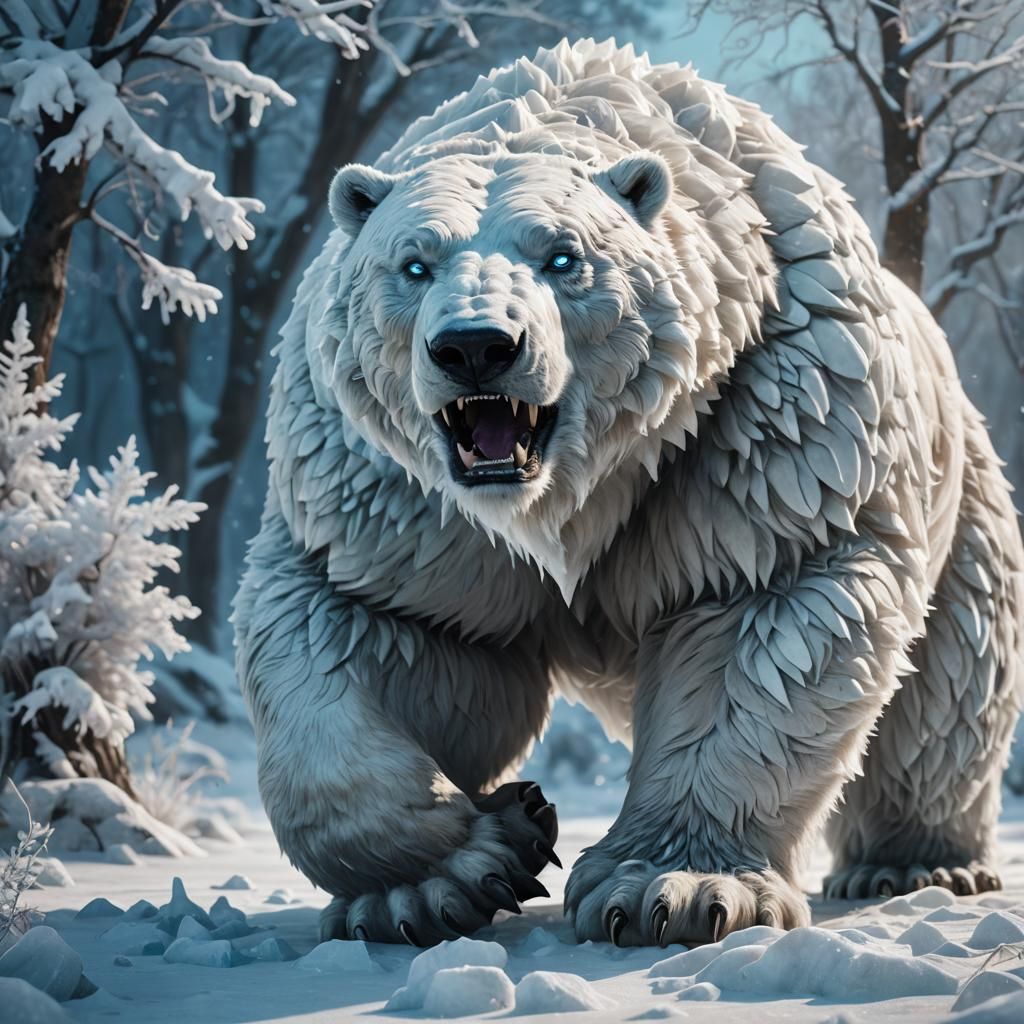 Mythical Ice Bear Rises: 3D Fantasy Art