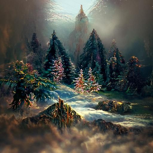 Ethereal Misty Mountains Landscape in Luminist Style
