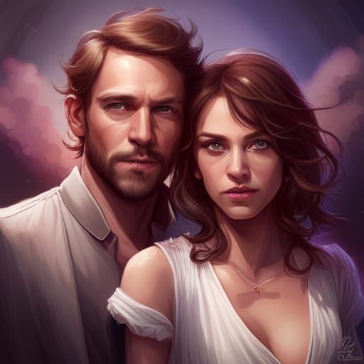 Detailed Portrait of True Love in Art Nouveau Style