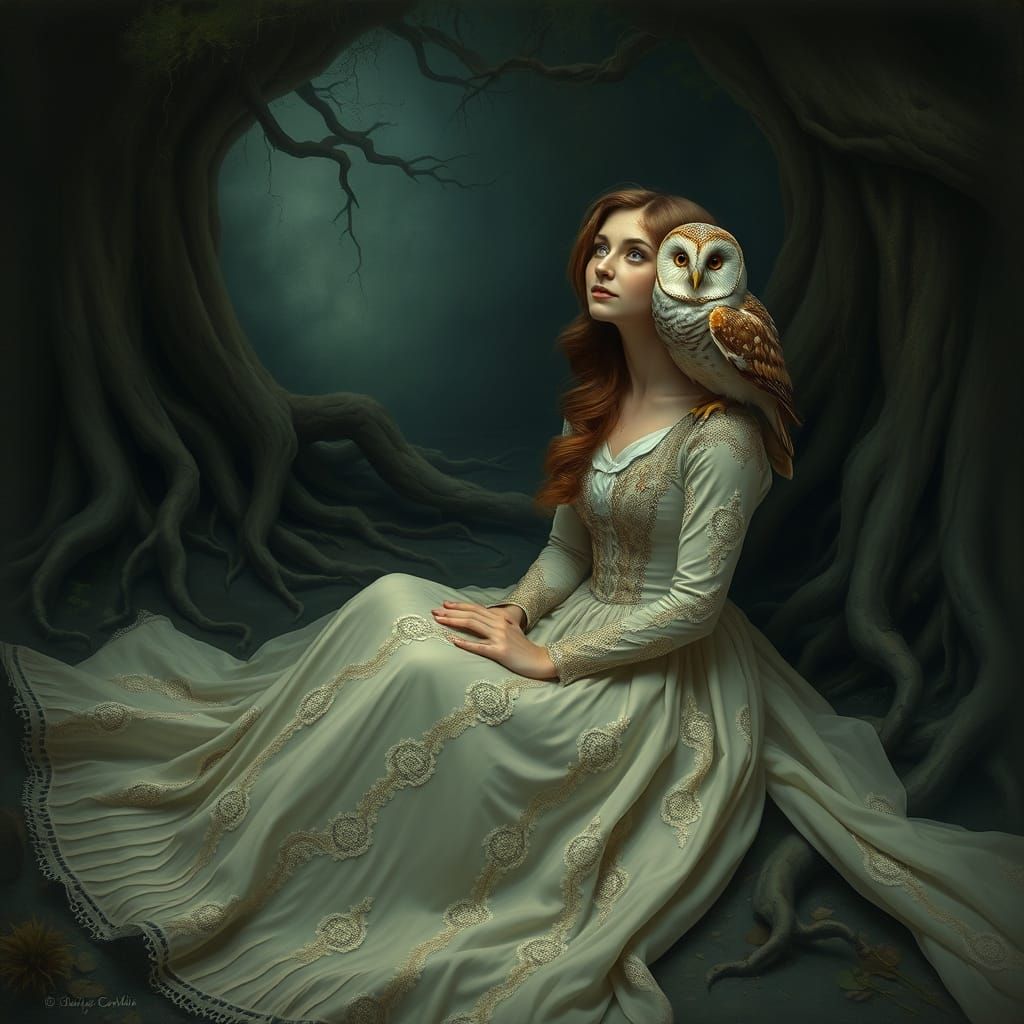 Mystical Forest Goddess with Owl Companion