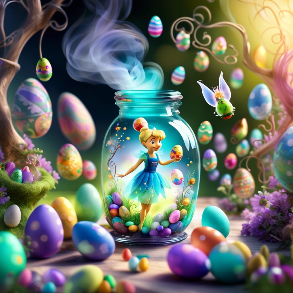 Tinkerbell and Dreamy Easter Eggs in 3D Glass Jar