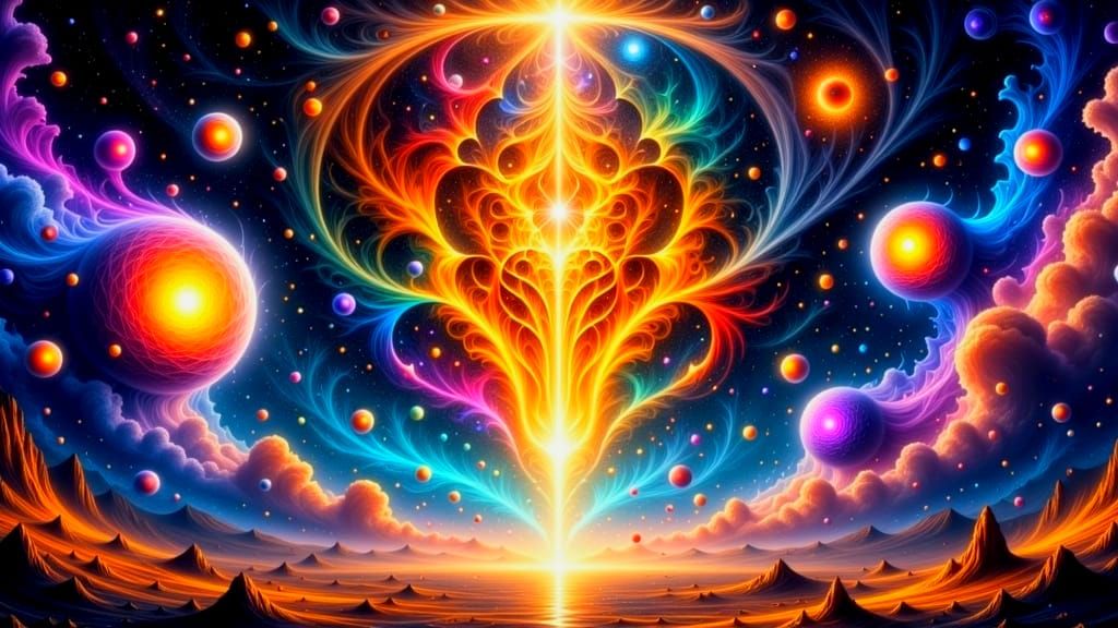 Cosmic Revelation in Vibrant, Surreal Geometry