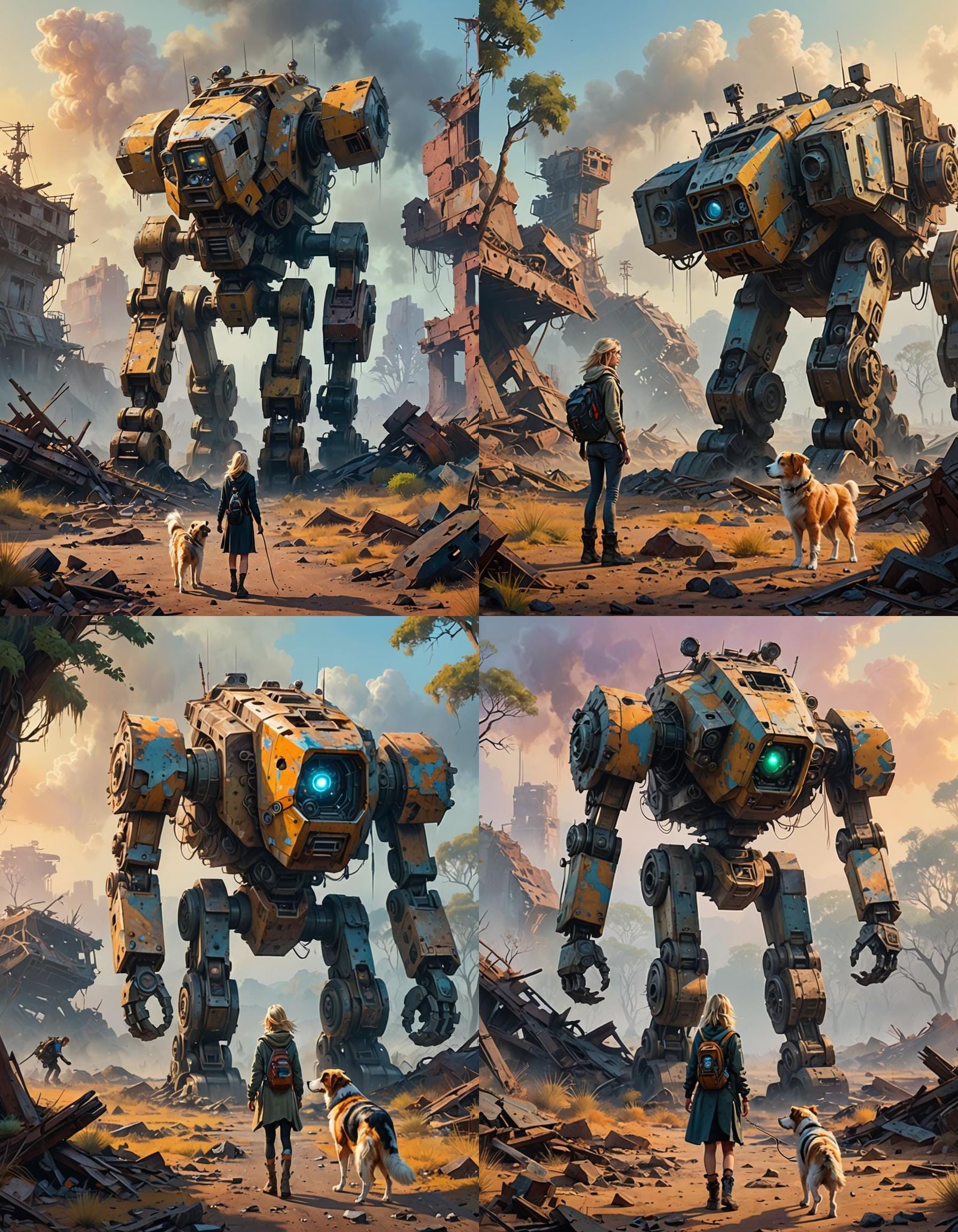 Post-Apocalyptic Ruins: Woman and Dog in Digital Art