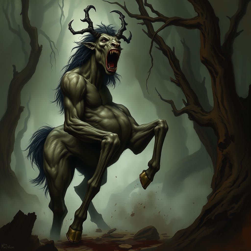 Dark Gothic Centaur Nightmare in a Haunted Forest